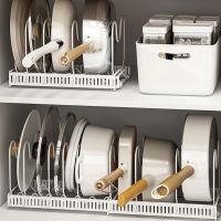 Pots and Pans Cabinet Organizer and Kitchen Storage Rack - Stainless Steel Storage Shelf with Adjustable Dividers - Organization