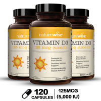 NatureWise Vitamin D3 5000iu (125 mcg) Softgels สำหรับการทำงานของกล้ามเนื้อที่สมบูรณ์แบบ การรองรับร่างกาย ภูมิคุ้มกัน น้ำมันมะกอกสกัดเย็น ปราศจากกลูเตน