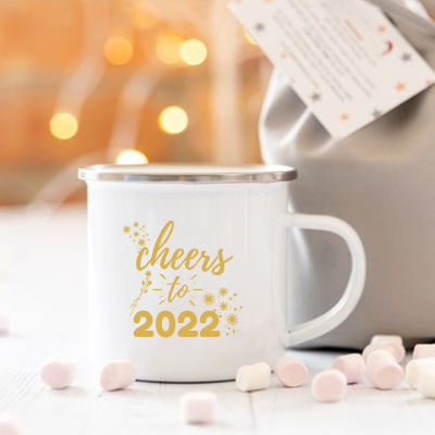 Hello 2022 Print Creative Retro Coffee Tea Enamel Cups New Year Party Win Mugs Drink Milk Mug Handle Drinkware Best Gifts