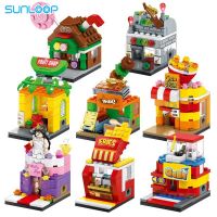 Mini Street Shops Building Blocks Fruit French Fries Popcorn Shop Candy House Gaming Room store Building Bricks Child Toys Gifts