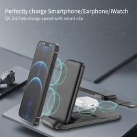 ZZOOI Foldable 3 in 1 Wireless Charger 15W Fast Charging Chargers For iPhone 11 12 Pro Airpods Pro Xiaomi Huawei Samsung Dock Station