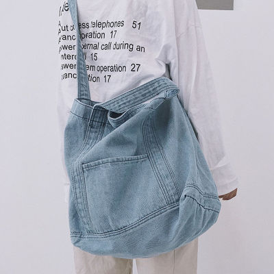 Big Soft Denim Slouch Bag 2022 Casual Jean Fabric Handbag Leisure Korean Style Fashion Japenese Fashion Messenger Top-handle Bag