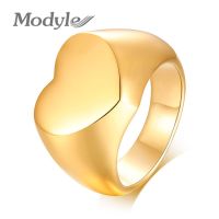 KOtik New Personalized Gold Color Stainless Steel Ring Heart Shaped Custom Name Ring for Women Wedding Jewelry Wholesale