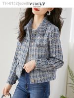 卐✾ sdeifhruhvfu Vimly-Jaqueta feminina curta de Tweed xadrez vintage elegante lapela borla manga longa casacos misturados lã roupas femininas V5252 2023