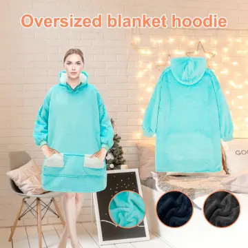 BLANKET HOODIE WITH Zipper Flannel Wearable Blanket Warm Cozy