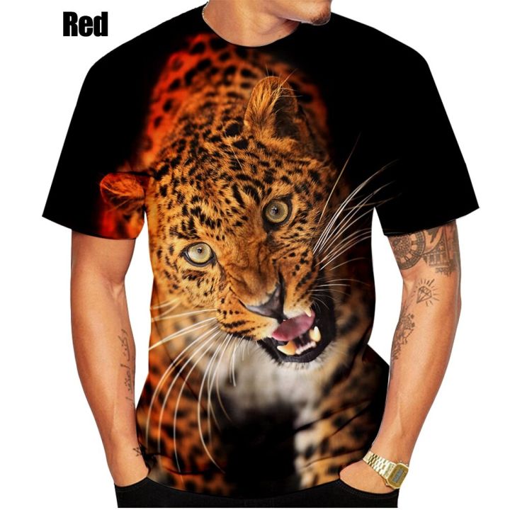 เสื้อยืดพิมพ์ลายเสือดาวสำหรับผู้ชายและผู้หญิงเสื้อยืดพิมพ์ลาย3d-สัตว์ตลกลายเสือดาวใส่ได้ทั้งชายและหญิงเสื้อยืดแขนสั้น