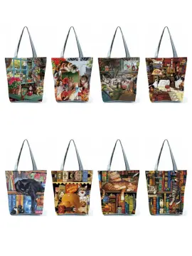 Customize Cute Watercolor Cat Painting Print Womens Designer Tote Bag Eco  Reusable Shopping Shopper Bags School Storage Book Bag