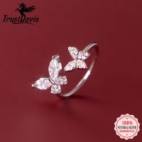 TrustDavis Real 925 Sterling Silver Fashion Sweet Insect Butterfly Adjustable Ring For Women Wedding Party Jewelry Gift DG0182