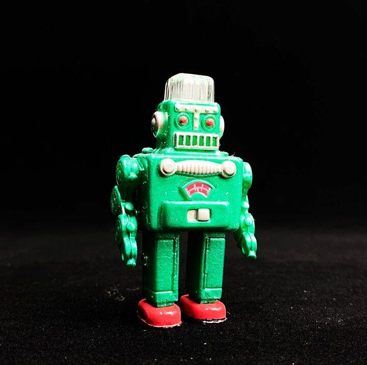 kitahara-collection-vintage-tin-toy-โมเดลเลียนแบบวัสดุของเล่นสังกะสี-smoking-robot-green