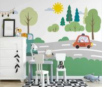 【CW】 beibehang Custom Cartoon animal road car photo mural wallpaper for children  39;s room decoration background wall paper