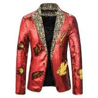 ZZOOI Mens Casual Glitter Suit Blazer Jacket Men New Flower Lapel 2 Color Conversion Blazer Men Nightclub Stage Singers Blazer Hombre