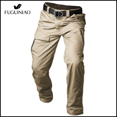 Fuguiniao กางเกงสินค้าทางทหารทหารสำหรับผู้ชาย,กางเกงยุทธวิธีทหารนุ่มกางเกงขายาวลำลองกระเป๋าหลากหลายลายพรางทหาร