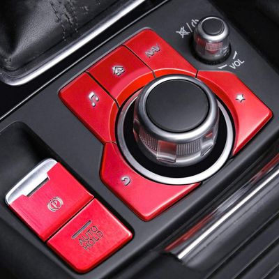 7Pcs Red Electronic Handbrake Multimedia Button Cover Trim for Mazda 3 6 CX-5 CX-9 2016-2020 Center Console Sticker