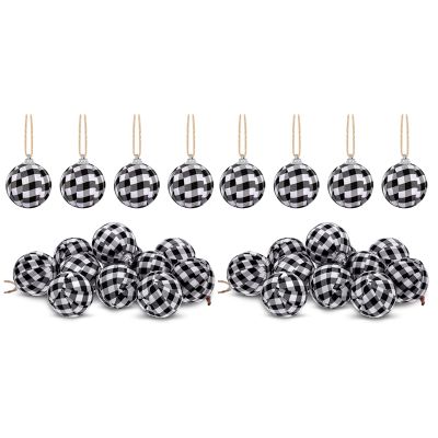 24Pcs Buffalo Plaid Fabric Ball Christmas Fabric Wrapped Balls Christmas Hanging Ornament for Halloween Party Decor