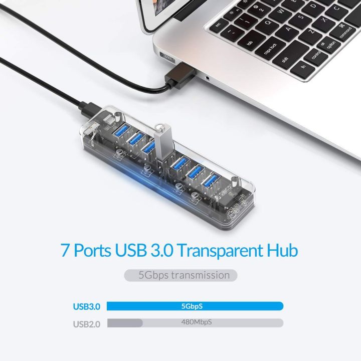 orico-7-พอร์ต-ความเร็วสูงสุด-usb-3-0-ฮับ-สีโปร่งใส-พร้อมพาวเวอร์ซับพลาย-5v