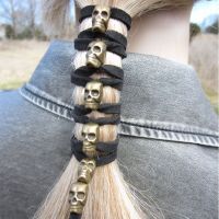 Skull Hair Jewelry Black Leather Hair Ties Ponytail Holder Biker Goth Punk Horror Wrap Extensions Hair Accessories