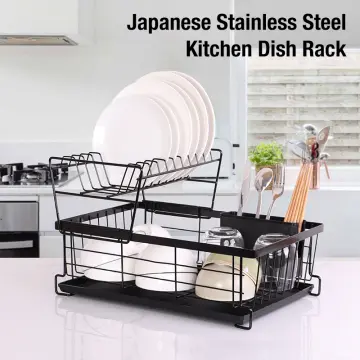 Japanese Style Simple Metal Dish Organizer Rack, Plate Drainer For