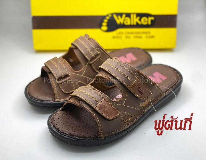 รองเท้า-walker-รุ่น-wb662-รองเท้าแตะวอคเกอร์-รองเท้าหนังแท้-สีดำ-น้ำตาล-ของแท้