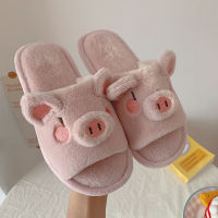 Winter Women Lovely Cartoon Pig Soft Plush Slides Flat Heel Footwear Flip Flops Indoor Outside Slippers Home Warm Fur Shoe