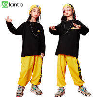 LOlanta Dance เครื่องแต่งกายสำหรับเด็กผู้หญิงสีดำแขนยาวสีเหลือง Elastic Jogger กางเกง Hip Hop ชุดลำลองทุกวันนักเรียนสวมใส่