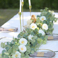 6.2FT ประดิษฐ์ดอกไม้ Eucalyptus Garland ดอกกุหลาบสีขาว Greenery ใบสำหรับงานแต่งงานฉากหลัง Party Wall Table Decor