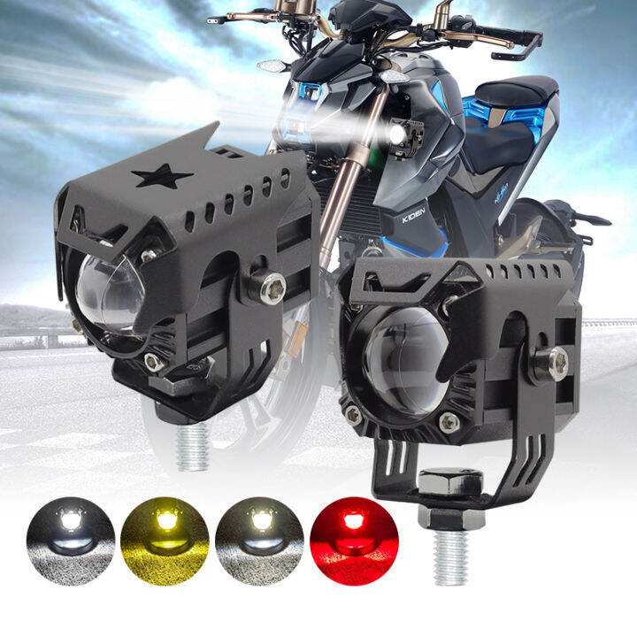 LED Motorcycle Lens White/Yellow Projector Headlight Spotlight Moto for