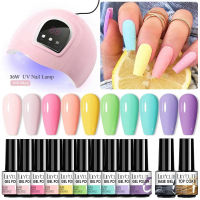 LILYCUTE 10Pcs Gel Set With 54W UV Lamp Dryer Manicure Kit Semi Permanent Soak Off Base Top Coat Nail Art UV Gel ซื้อทันทีเพิ่มลงในรถเข็น