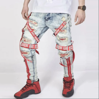 New Arrival Camouflage Patchwork Multi Pocket Men Jeans Tattered Pants Casual Hip Hop Jeans For Men Stylish