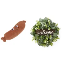 1 Pcs Stuffed Plush Sausage Toys Dolls &amp; 1 Pcs Welcome Sign with Garland Door Decoration