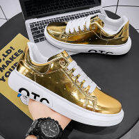 Shiny Leather Mens Shoes Casual Street Trend Golden Mirror Men Sneakers Designer Platform Skateboard Shoes Men zapatillas hombre