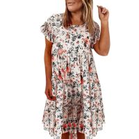 【HOT】✠ A Boho Floral Print Sundress Robe O Neck Short Sleeve Beach Dresses платье женское летнее