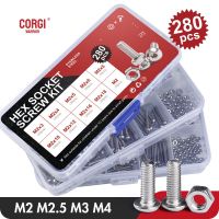 105-280 Pcs M2 M2.5 M3 M4 304 Stainless Steel Hex Button Socket Head Cap Allen Screw Hexagon Machine Nut Bolt Assortment Kit Set Nails Screws Fastener