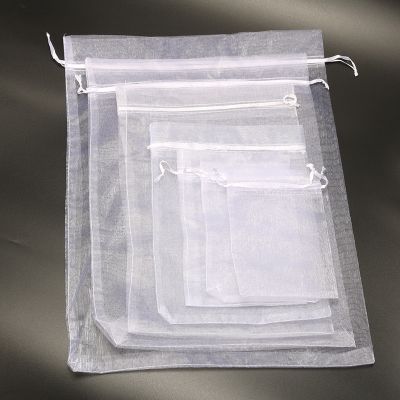 50PCS 5x7 7x9 9x12 10x15 11x16 13x18 15x20 17x23cm White Organza Bags Christmas Halloween Birthday Party Wedding Gift Box Bags Gift Wrapping  Bags