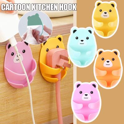 Cartoon Bear Hook Wire Plug Storage Plug Hook Fixing Adhesive Strong Kitchen Hook Traceless Accessories M8Z0