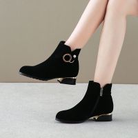 Comemore 2021 Womens Shoes Women Ankle Boot Low Heel Shoe Plus Size 43 Short Cow Suede Female Shoes Ladies Autumn Winter Boots