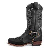 New Square Toe European And American Embroidered Boots Side Zipper Knight Boots Warm Low-Heel