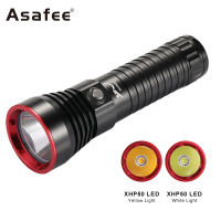 Asafee A17S XHP50 Powerful Diving Flashlight Scuba Brightest Waterproof Underwater 100M Dive Lamp Yellow/White Professional Torch Outdoor Camping Lentern