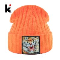 【YD】 New Fashion Knitted Beanie Hats With Embroidery Tiger Hip Hop Skullies Men Knit Color Ski Hat