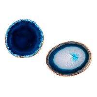 【CC】 2Pcs Agate Slice Coaster Teacup Tray Design Stone Gold Edges