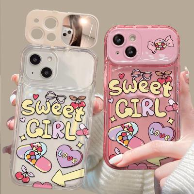 【สำหรับ iPhone】Sweet Girl เคสโทรศัพท์ซิลิโคนลายการ์ตูนน่ารัก เคสโทรศัพท์กระจกแต่งหน้า for iPhone รุ่น 12/13/14 11 XSMax XR X XS 8 7Plus