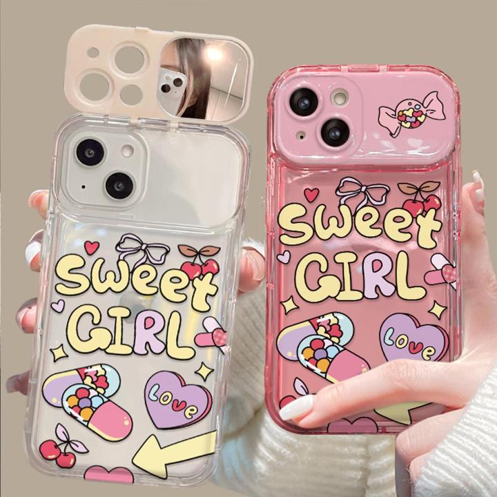 สำหรับ-iphone-sweet-girl-เคสโทรศัพท์ซิลิโคนลายการ์ตูนน่ารัก-เคสโทรศัพท์กระจกแต่งหน้า-for-iphone-รุ่น-12-13-14-11-xsmax-xr-x-xs-8-7plus