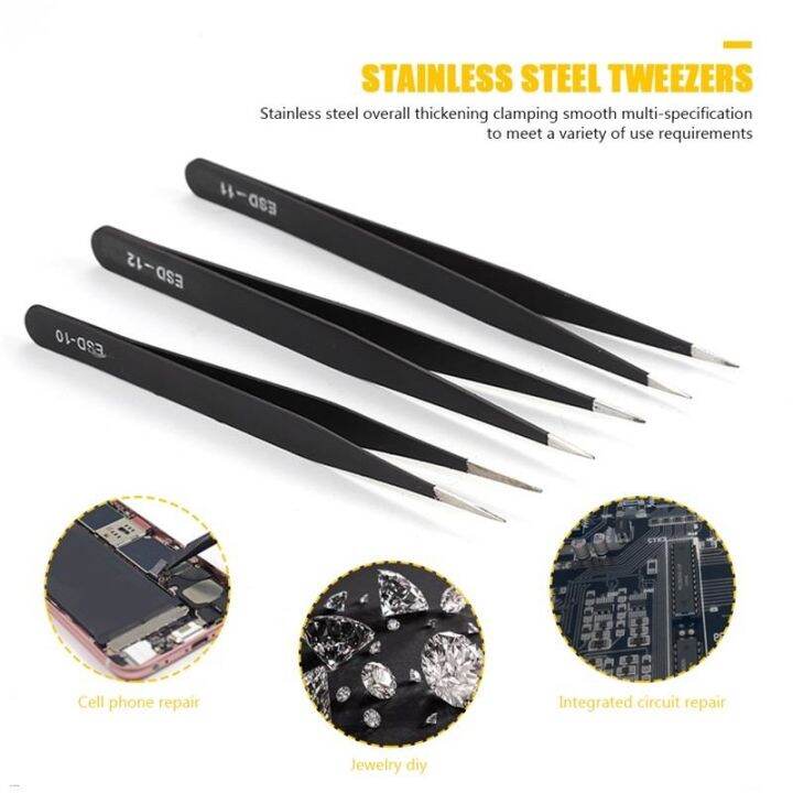 6pcs-set-esd-curved-fine-tip-anti-static-tweezers-set-stainless-steel-multifunction-tweezer-repairing-hand-tools-for-card-making