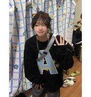 คอกลมผู้หญิงฝ้ายบางขนาดเล็กสำหรับนักเรียนรุ่นเกาหลีแบบหลวมเสื้อใส่สบาย