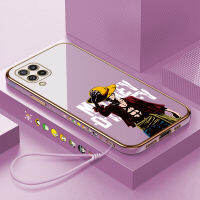 ปลอกกรณี HP สำหรับ Samsung Galaxy M02 M02S M32 M32 4G (ฟรี) อะนิเมะการ์ตูน Luffy ขอบสแควร์รูปแบบปลอกชุบโทรศัพท์หรูหราเปลือกนุ่มโทรศัพท์กรณี