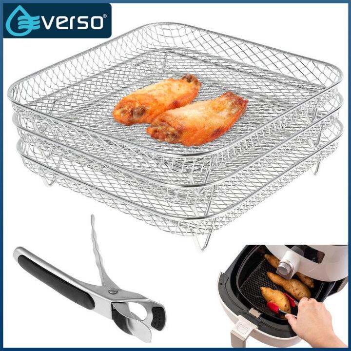Everso 3 Pack Stackable Air Fryer Racks Rectangle Air Fryer Mesh Tray