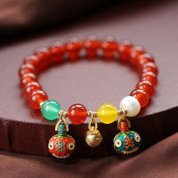 Animal Bells Pendant Natural Red Agate Freshwater Pearls Crystal Beaded Bracelets for Women Fine Jewelry Halloween Gift YBR596