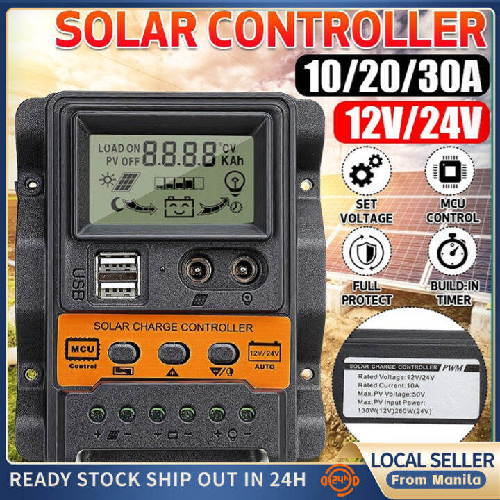 (COD+3 Days Delivery) LCD Display 10/20/30A 12V/24V DC Input Solar
