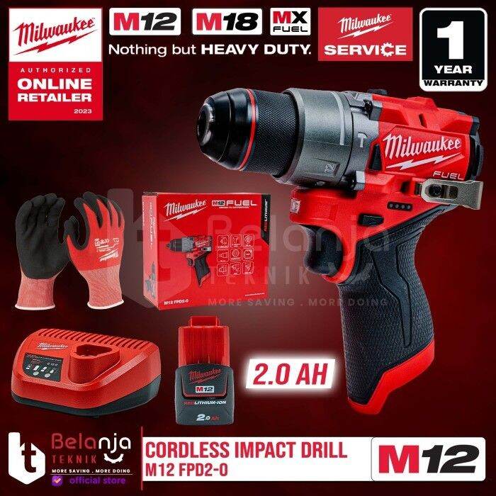 Milwaukee Bor Baterai M12 FPD20 Cordless Impact Drill SET 12V 2AH FPD