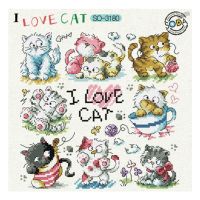 Amishop Gold Collection Lovely Counted Cross Stitch Kit I Love Cat Kitty Kitten Cats SO