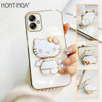 เคสโทรศัพท์ Hontinga สำหรับ Samsung กาแลคซีเคส A54 A34 5G พร้อม Hello Kitty Stand สีทึบแฟชั่นหรูหราเคสโทรศัพท์ TPU สี่เหลี่ยมชุบโครเมี่ยมแบบนิ่มคลุมทั้งหมดกล้องเคสกันกระแทกเคสยางกันฝุ่นสำหรับเด็กผู้หญิง